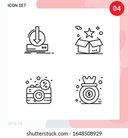 Vector Pack of 4 Icons in Line Style. Creative Outline Pack isolated on White Background for Web and Mobile.
