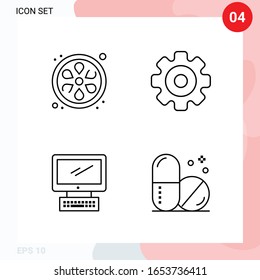 Paquete vectorial de 4 iconos en estilo de línea. Paquete de esquema creativo aislado en fondo blanco para web y móvil.