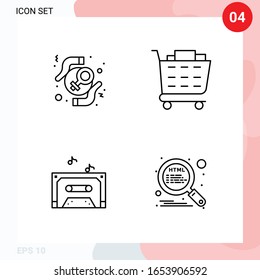 Vector Pack of 4 Icons in Line Style. Creative Outline Pack isolated on White Background for Web and Mobile.
