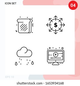 Paquete vectorial de 4 iconos en estilo de línea. Paquete de esquema creativo aislado en fondo blanco para web y móvil.