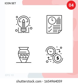 Paquete vectorial de 4 iconos en estilo de línea. Paquete de esquema creativo aislado en fondo blanco para web y móvil.