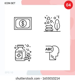 Vector Pack of 4 Icons in Line Style. Creative Outline Pack isolated on White Background for Web and Mobile.