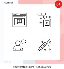 Paquete vectorial de 4 iconos en estilo de línea. Paquete de esquema creativo aislado en fondo blanco para web y móvil.