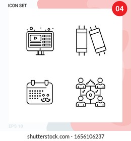 Vector Pack of 4 Icons in Line Style. Creative Outline Pack isolated on White Background for Web and Mobile.