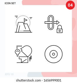 Paquete vectorial de 4 iconos en estilo de línea. Paquete de esquema creativo aislado en fondo blanco para web y móvil.