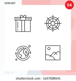 Paquete vectorial de 4 iconos en estilo de línea. Paquete de esquema creativo aislado en fondo blanco para web y móvil.
