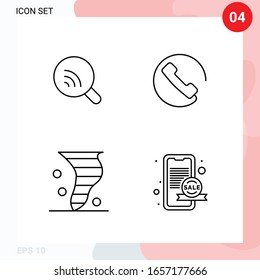 Paquete vectorial de 4 iconos en estilo de línea. Paquete de esquema creativo aislado en fondo blanco para web y móvil.