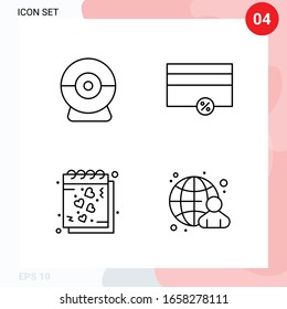 Paquete vectorial de 4 iconos en estilo de línea. Paquete de esquema creativo aislado en fondo blanco para web y móvil.