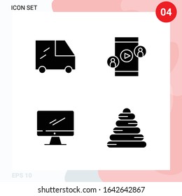 Vector Pack of 4 Icons in Solid Style. Creative Glyph Pack isolated on White Background for Web and Mobile.