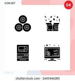 Vector Pack of 4 Icons in Solid Style. Creative Glyph Pack isolated on White Background for Web and Mobile.