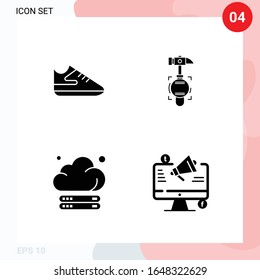 Vector Pack of 4 Icons in Solid Style. Creative Glyph Pack isolated on White Background for Web and Mobile.