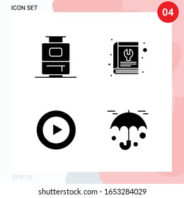 Vector Pack of 4 Icons in Solid Style. Creative Glyph Pack isolated on White Background for Web and Mobile.