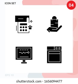 Vector Pack of 4 Icons in Solid Style. Creative Glyph Pack isolated on White Background for Web and Mobile.