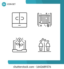 Vector Pack of 4 Outline Symbols. Line Style Icon Set on White Background for Web and Mobile.
