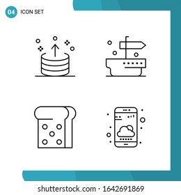 Vector Pack of 4 Outline Symbols. Line Style Icon Set on White Background for Web and Mobile.