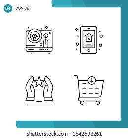 Vector Pack of 4 Outline Symbols. Line Style Icon Set on White Background for Web and Mobile.