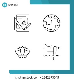 Vector Pack of 4 Outline Symbols. Line Style Icon Set on White Background for Web and Mobile.