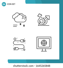 Vector Pack of 4 Outline Symbols. Line Style Icon Set on White Background for Web and Mobile.