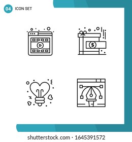 Vector Pack of 4 Outline Symbols. Line Style Icon Set on White Background for Web and Mobile.