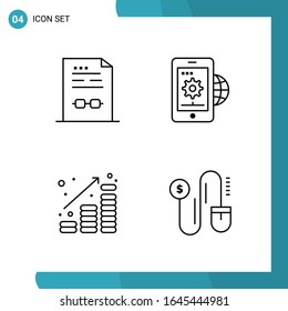 Vektorillustration-Paket mit 4 Symbolen in Umrissen. Line Style Symbol auf weißem Hintergrund für Web und Mobile.