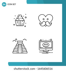 Vector Pack of 4 Outline Symbols. Line Style Icon Set on White Background for Web and Mobile.