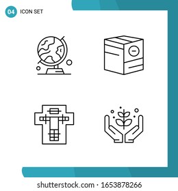 Paquete de vectores de 4 símbolos de esquema. Icono de estilo de línea establecido en fondo blanco para Web y móvil.