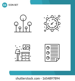 Vector Pack of 4 Outline Symbols. Line Style Icon Set on White Background for Web and Mobile.