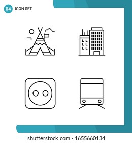 Vector Pack of 4 Outline Symbols. Line Style Icon Set on White Background for Web and Mobile.