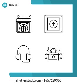 Paquete de vectores de 4 símbolos de esquema. Icono de estilo de línea establecido en fondo blanco para Web y móvil.