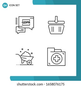 Vector Pack of 4 Outline Symbols. Line Style Icon Set on White Background for Web and Mobile.