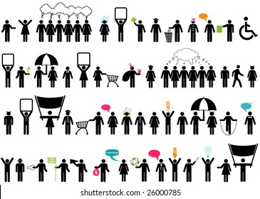 vector pack of 52 distinct people silhouette