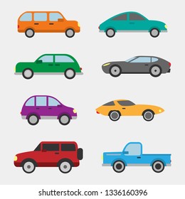 Vector pack of 8 cars, ranging from trucks to midsize cars to compact.  These are high-quality vectors easily separated for copy and paste ease.  Buy with confidence!