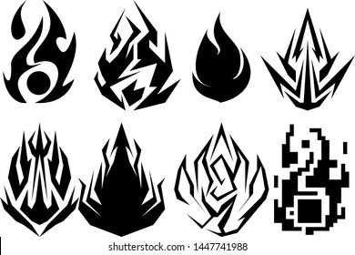 Vector pack of 8 flames in Black