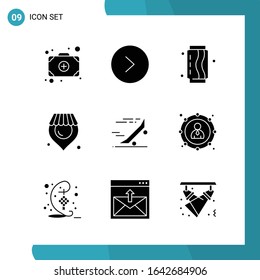 Paquete vectorial de 9 Símbolos Glifos. Icono de estilo sólido establecido en fondo blanco para Web y móvil.