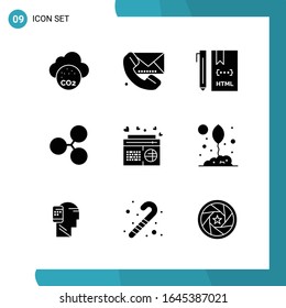 Paquete vectorial de 9 Símbolos Glifos. Icono de estilo sólido establecido en fondo blanco para Web y móvil.
