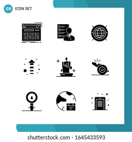 Vector Pack of 9 Glyph Symbols. Solid Style Icon Set on White Background for Web and Mobile.