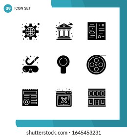 Paquete vectorial de 9 Símbolos Glifos. Icono de estilo sólido establecido en fondo blanco para Web y móvil.