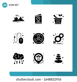 Vector Pack of 9 Glyph Symbols. Solid Style Icon Set on White Background for Web and Mobile.