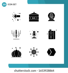 Vector Pack of 9 Glyph Symbols. Solid Style Icon Set on White Background for Web and Mobile.
