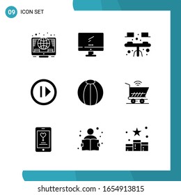 Vector Pack of 9 Glyph Symbols. Solid Style Icon Set on White Background for Web and Mobile.