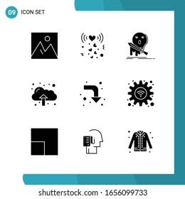 Paquete vectorial de 9 Símbolos Glifos. Icono de estilo sólido establecido en fondo blanco para Web y móvil.