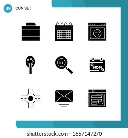 Paquete vectorial de 9 Símbolos Glifos. Icono de estilo sólido establecido en fondo blanco para Web y móvil.