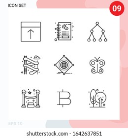 Vector Pack of 9 Icons in Line Style. Creative Outline Pack isolated on White Background for Web and Mobile.