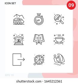 Vector Pack of 9 Icons in Line Style. Creative Outline Pack isolated on White Background for Web and Mobile.