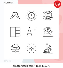 Vector Pack of 9 Icons in Line Style. Creative Outline Pack isolated on White Background for Web and Mobile.