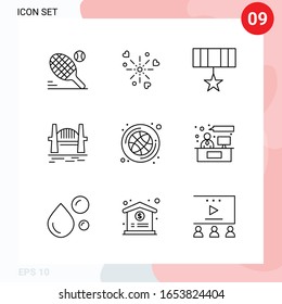 Vector Pack of 9 Icons in Line Style. Creative Outline Pack isolated on White Background for Web and Mobile.