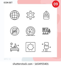 Vector Pack of 9 Icons in Line Style. Creative Outline Pack isolated on White Background for Web and Mobile.