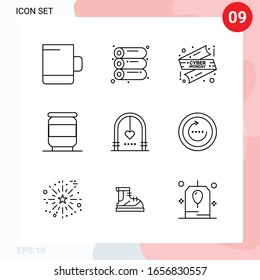 Vector Pack of 9 Icons in Line Style. Creative Outline Pack isolated on White Background for Web and Mobile.