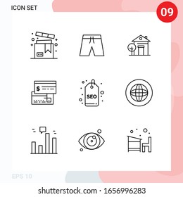 Vector Pack of 9 Icons in Line Style. Creative Outline Pack isolated on White Background for Web and Mobile.