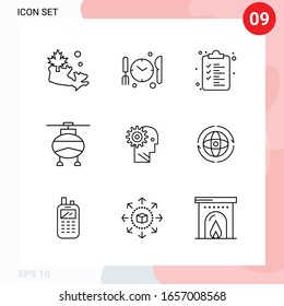 Vector Pack of 9 Icons in Line Style. Creative Outline Pack isolated on White Background for Web and Mobile.